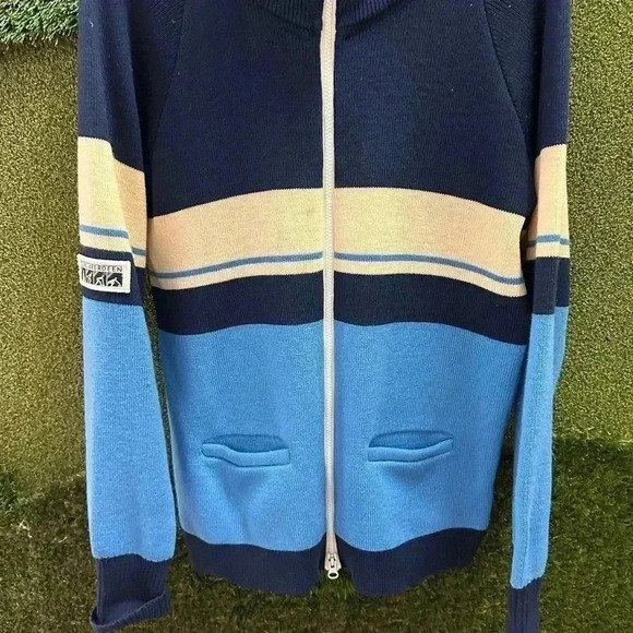 Vintage Colour Blocking Zip-up Curling  Sweater Medium - Picture 6 of 7